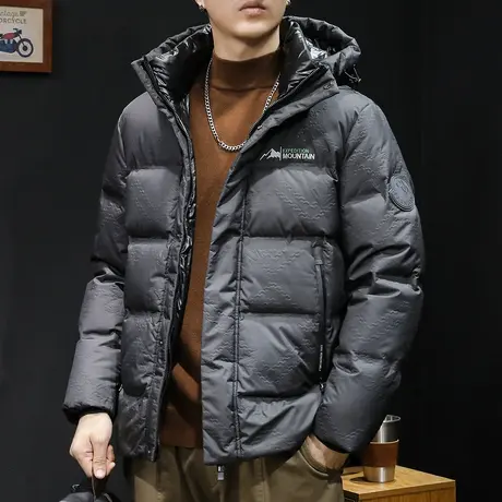 压花羽绒服男冬季连帽2023新款潮牌男装大码男士短款外套加肥加大图片