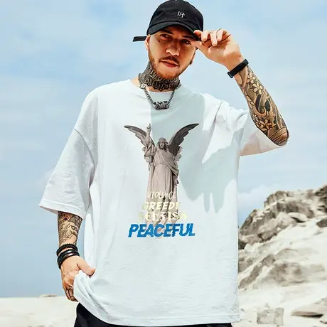 oversize欧美潮牌ins超火胖子男装大码嘻哈宽松短袖T恤潮流半袖商品大图