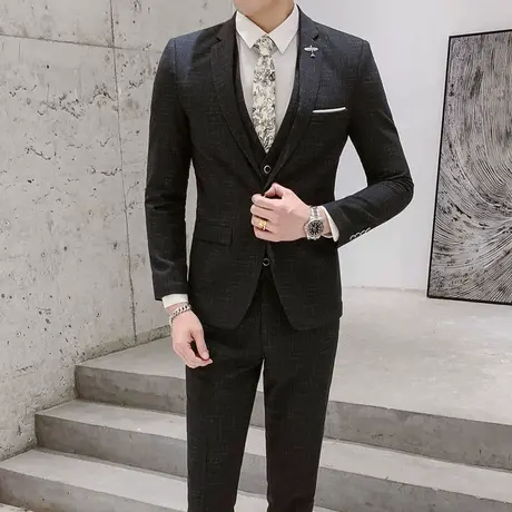 西服套装男士三件套修身职业上班正装伴郎团新郎结婚礼服西装服装图片