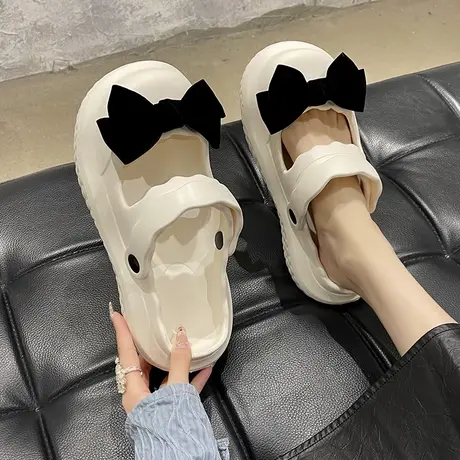 网红洞洞鞋女夏季可爱蝴蝶结凉鞋室内外穿防滑厚底两穿包头半拖鞋商品大图