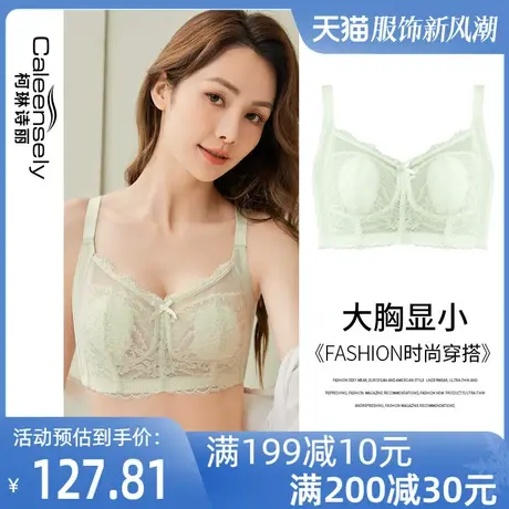 女士调整型聚拢收副乳薄款大胸显小无钢圈内衣大码超薄全罩杯文胸图片