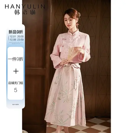 新中式盘扣外套女2023新款爆款秋冬款高级感宽松显瘦粉色长袖上衣商品大图