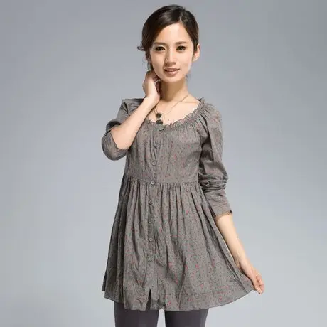 sdeer圣迪奥专柜正品女布艺生活碎花长款衬衫0380580图片