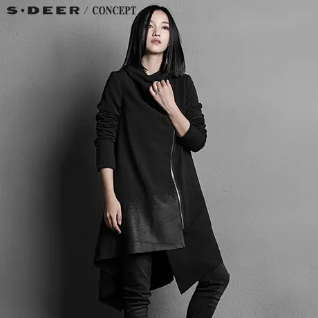 sdeer圣迪奥2017秋女装中性酷感斜襟无袖马甲上衣S15381670图片