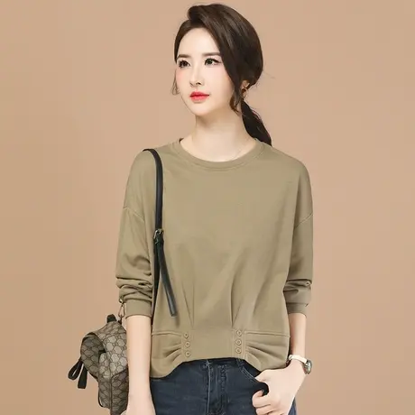 韩潮袭人设计感圆领蝙蝠袖长袖t恤女2024春新款打底衫内搭上衣图片