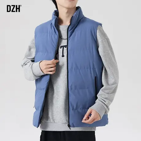 男生蓝色立领棉马甲男冬季加厚外穿潮牌休闲无袖背心外套2024新款商品大图