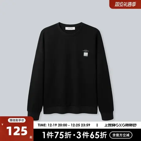 YATLAS亚锐男装2020秋季商场同款黑色休闲圆领卫衣男潮商品大图