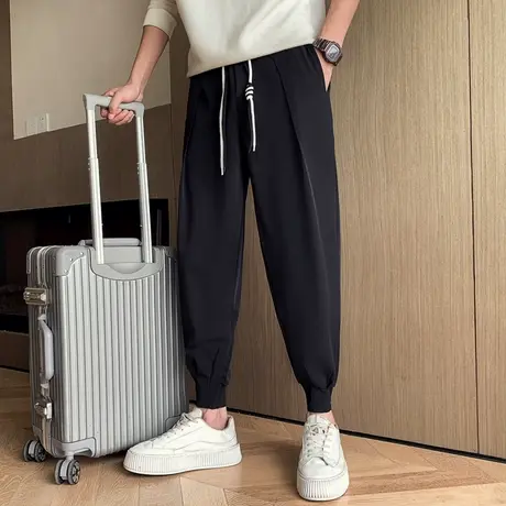 春秋季韩版潮流纯色休闲裤百搭2023新款痞帅男裤束脚宽松哈伦西裤商品大图