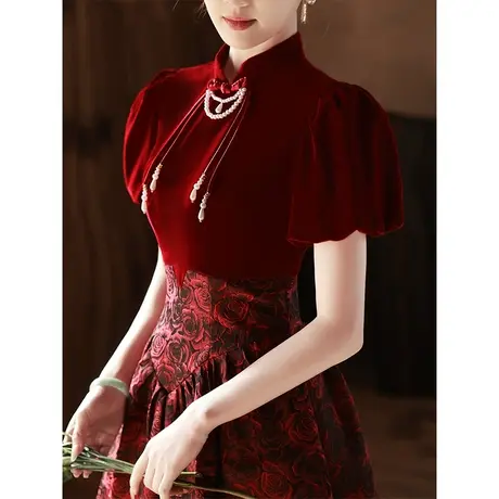 敬酒服新娘2023新款高级感订婚礼服小个子红色连衣裙法式时尚拼接图片