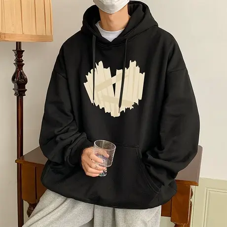 ins潮牌连帽卫衣男秋冬季高街宽松加绒加厚款套头情侣装外套bf风商品大图