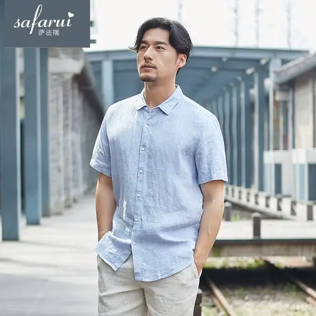 亚麻短袖衬衫男薄款宽松大码男装男士上衣夏季休闲棉麻布纯色衬衣商品大图