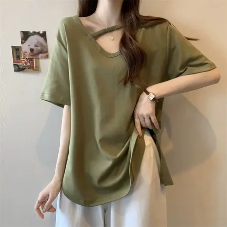 设计感小众不规则短袖t恤女夏季新款港风chic宽松休闲百搭上衣服商品大图