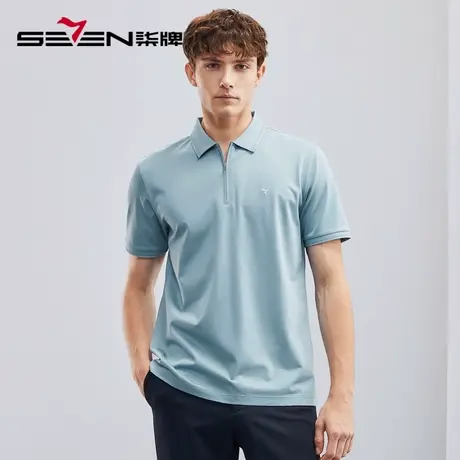 【含桑蚕丝/5A抗菌2A防螨】柒牌短袖男polo衫夏款拉链开襟翻领T恤商品大图