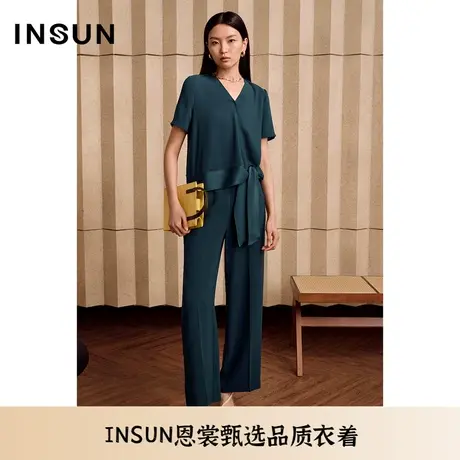 INSUN恩裳夏季轻薄三醋酸直筒休闲裤商品大图