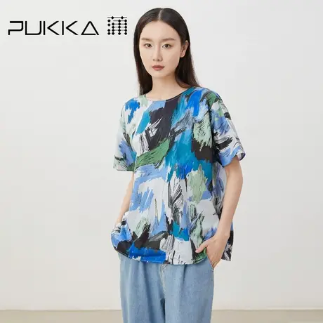 蒲PUKKA 原创设计衬衫夏季新品独家印花宽松圆领短袖上衣图片