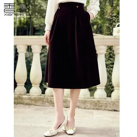 【直播间闪降】香影a字丝绒半身裙女高腰2023秋冬款法式气质裙子图片