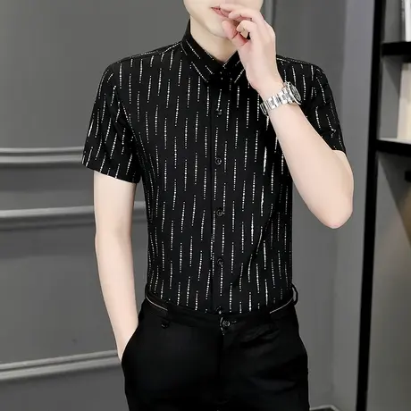 夏季潮牌七分袖衬衫男士个性高级感中袖衬衣网红帅气透气短袖上衣商品大图