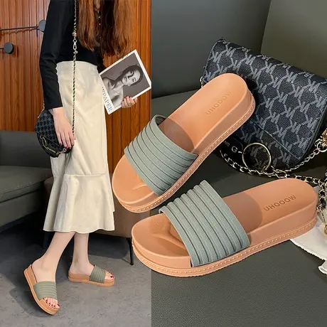 韩版拖鞋女夏外穿松糕ins风百搭凉拖仙女风防滑增高一字拖沙滩鞋商品大图