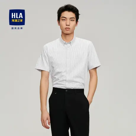 HLA/海澜之家条纹短袖休闲衬衫2023春夏新款柔软亲肤透气扣领衬衣图片