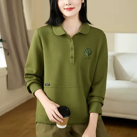 翻领长袖卫衣女春秋2023年新款时髦中年妈妈藏肉显瘦上衣百搭外套图片