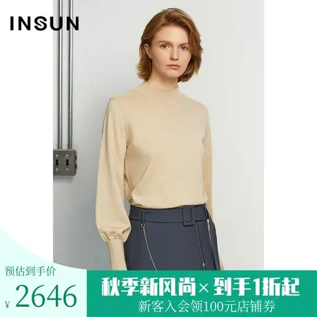 恩裳商场同款春时尚经典H型小众设计感灯笼袖100%羊绒针织衫商品大图