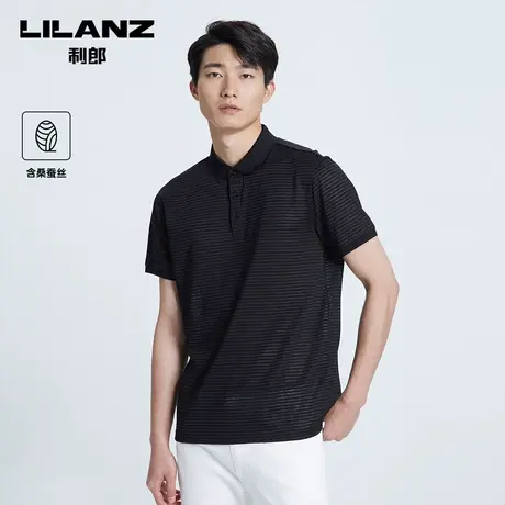 【桑蚕丝】利郎polo衫短袖男士夏休闲条纹修身翻领T恤男图片