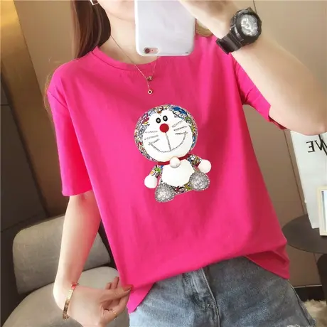本命年红色上衣女春夏短袖哆啦a梦t桖女2023年新款圆领宽松ins潮商品大图