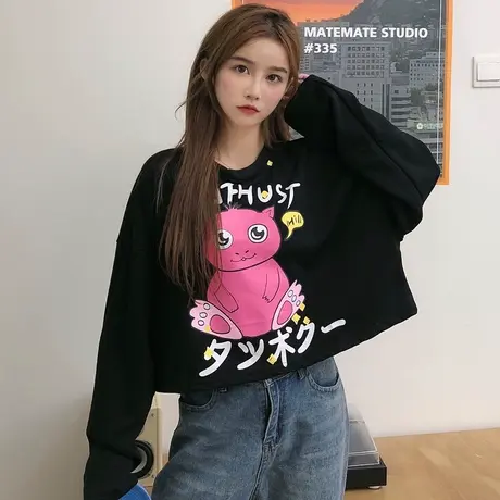 waitmore短款卫衣女2020春秋薄款宽松韩版bf慵懒风炸街外套潮ins图片