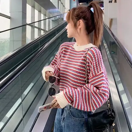 短款针织衫毛衣女秋冬复古日系宽松套头外穿ins慵懒风小个子外套商品大图