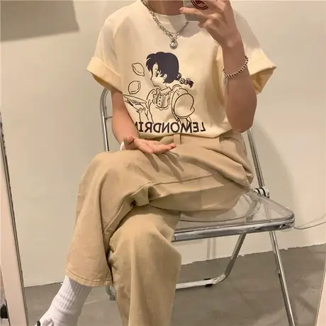 原创设计2023夏装新款日系温柔风牛角袖短袖T恤女上衣纯棉宽松ins商品大图