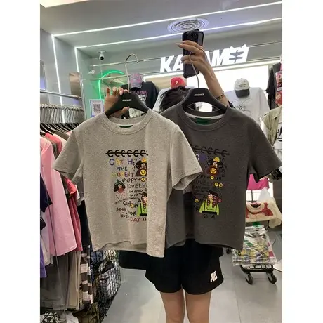 十三行女装新款韩版2023气质简约显瘦百搭人像修身小个子T恤短袖图片