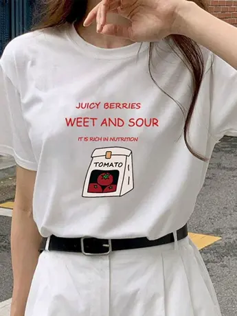 白色女士仿棉短袖t恤夏季2023新款美式复古独特别致洋气减龄上衣商品大图