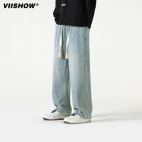 VIISHOW水洗牛仔裤男款春秋季高街vibe潮牌美式街头宽松直筒裤子商品大图