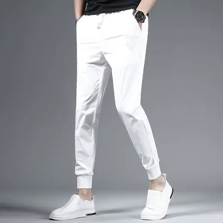 冰丝白色九分裤子男休闲裤修身束脚夏季薄款2023新款男士9分裤子商品大图