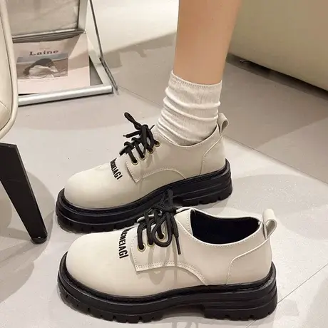 踏清风厚底小皮鞋2022新款春季黑色美式百搭系带jk萝莉英伦松糕鞋商品大图