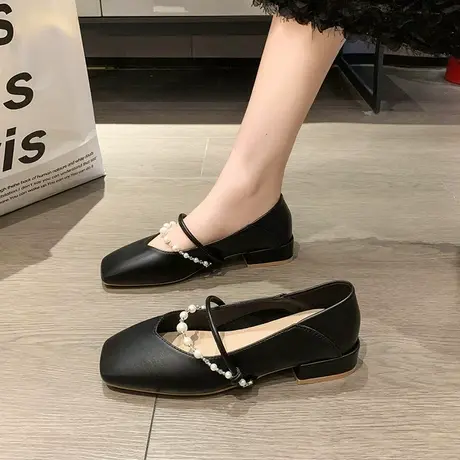 法式复古玛丽珍女鞋2023春夏季新款中跟粗跟两穿鞋子珍珠气质单鞋商品大图