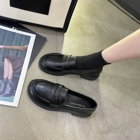 英伦风小皮鞋女2023年新款春夏季平底鞋单鞋复古日系一脚蹬乐福鞋商品大图