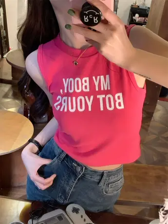 美式吊带运动背心内搭无袖t恤女夏季设计感小众外穿修身短款上衣图片