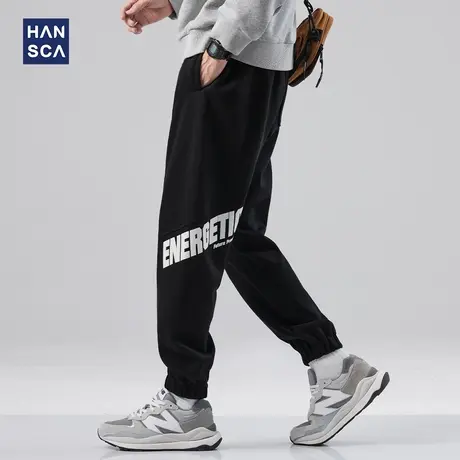 hansca束脚卫裤男潮牌秋季字母印花灰色重磅宽松休闲大码运动长裤商品大图