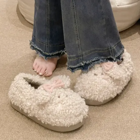 卡通棉拖鞋女冬季厚底外穿月子毛绒保暖室内居家可爱兔子包跟棉鞋商品大图