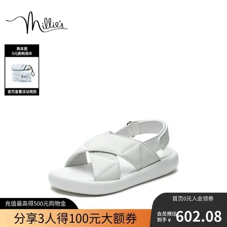 millie's/妙丽夏季商场同款牛皮时尚休闲女凉鞋100-6BL3图片