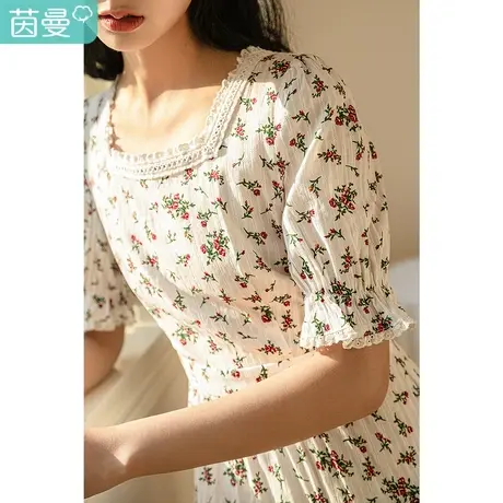 茵曼2023夏装新款拼接编织带花边方领花卉印花提花连衣裙田园淑女商品大图