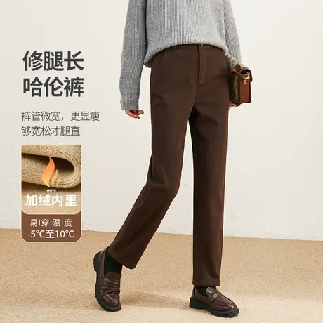 娅丽达女裤咖色哈伦牛仔裤女2023年冬季新款加绒裤子镰刀裤香蕉裤商品大图