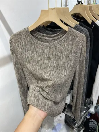 气质肌理感长袖针织小衫女2023秋季新款时尚开叉袖口打底衫上衣潮商品大图