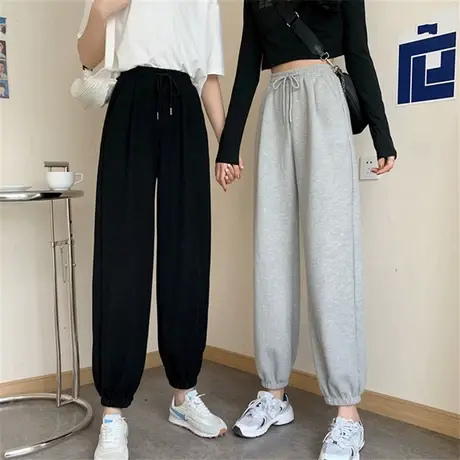 2023年春秋新款灰色运动裤高腰垂感休闲西裤阔腿裤束脚裤卫裤子女商品大图