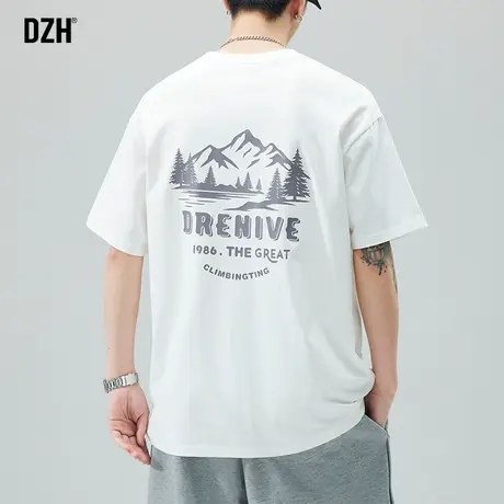 男士重磅白色t恤男夏季潮牌纯棉短袖男款圆领上衣宽松体恤五分袖商品大图