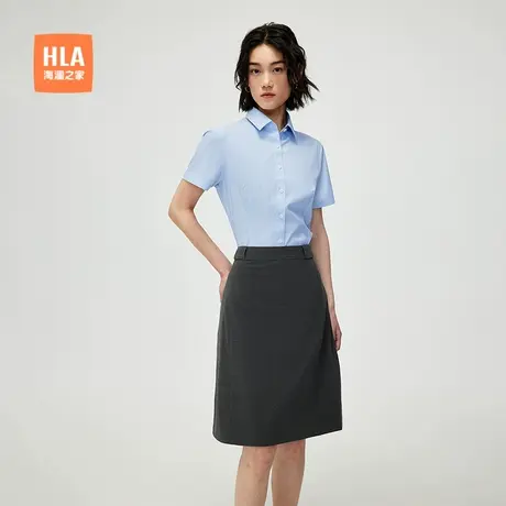 HLA/海澜之家职业通勤短袖正装衬衫25夏季新翻领商务蓝衬衣女装商品大图