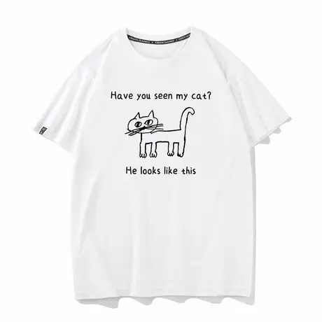 秀洛你看见过我的猫吗纯棉宽松打底衫半袖体恤趣味搞笑短袖T恤男商品大图