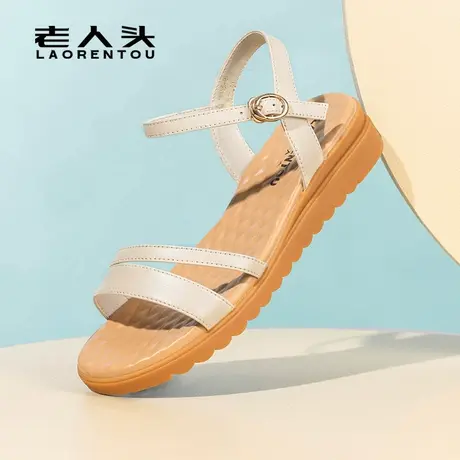 老人头2025新款夏季凉鞋真皮休闲软底舒适中年妈妈鞋一字带凉鞋女商品大图