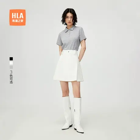 HLA/海澜之家翻领短袖POLO衫25夏季新款修身坑条针织休闲上衣女装商品大图